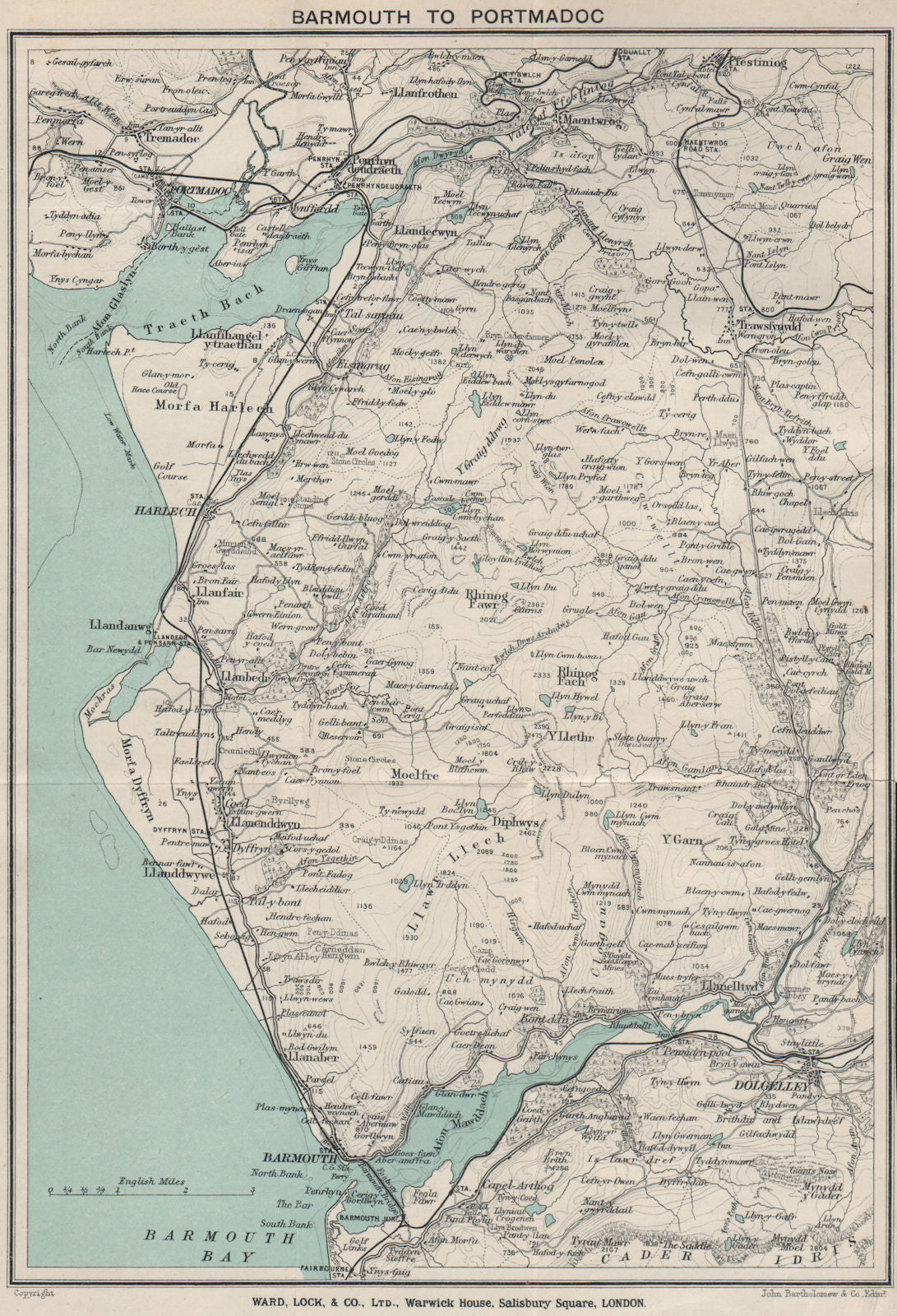 SNOWDONIA COAST. Barmouth-Porthmadog. Ffestiniog Dolgellau. WARD LOCK 1913 map